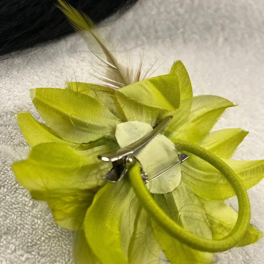 Green Flower Hair Clip and Hair Tie 2-in-1 Women's Floral Accessory